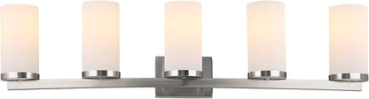 Design House Desta Vanity Light, 5-Light, Curved Bar Design, Frosted Glass Glow, Dimmable, Up/Down Mountable, E26 Socket, Satin Nickel, 38.6 in L x 6.9 in W x 9.5 in H, 589176-SN