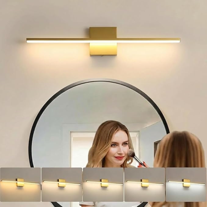 Modern Bathroom Vanity Light 24 Inch, 18W Brushed Brass Bathroom Light Fixture Over Mirror, Dimmable 5CCT LED Wall Sconce Lighting for Restro