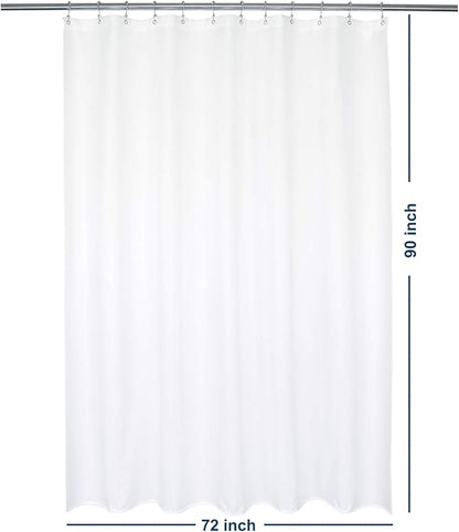 Barossa Design Waterproof Fabric Shower Curtain or Liner Microfiber 72" W x 90" H - Extra Long, Hotel Quality, Machine Washable, White Shower Liner for Bath Tub, 72x90 Inches