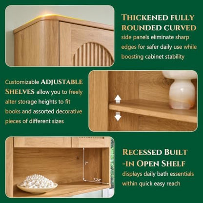 IFGET Bathroom Fluted Arched Wall Cabinet Set 2, 23.6''W Medicine Cabinet, Natural