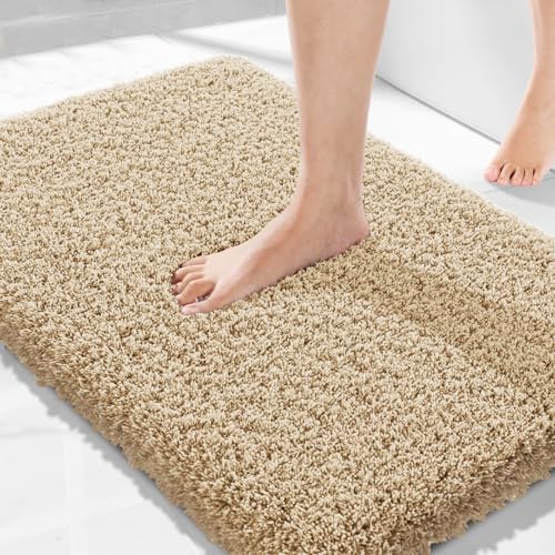 Yimobra Bath Rugs for Bathroom 32X20, Ultra Soft and Water Absorbent Bath Mats, Non Slip Plush Shower Rugs, Microfiber Thick Matts for Bathroom Floor/Tub, Machine Washable, Pure Beige