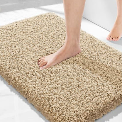 Yimobra Bath Rugs for Bathroom 32X20, Ultra Soft and Water Absorbent Bath Mats, Non Slip Plush Shower Rugs, Microfiber Thick Matts for Bathroom Floor/Tub, Machine Washable, Pure Beige