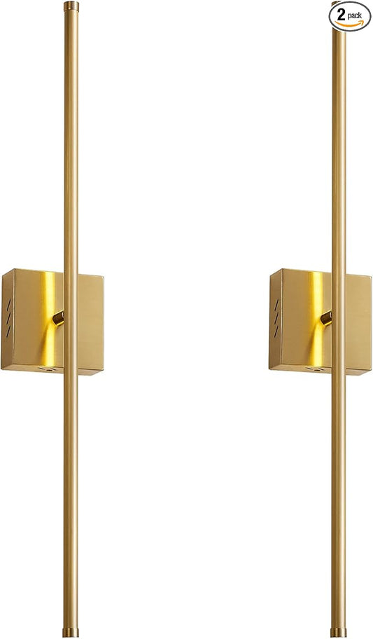 24.4 Inch Hardwired Wall Sconces Set of Two, 3000K Warm White Dimmable Modern Wall Sconces, 350° Rotate LED Light Fixtures Wall Lamp for Bathroom Living Room Bedroom Bedside, Brushed Brass