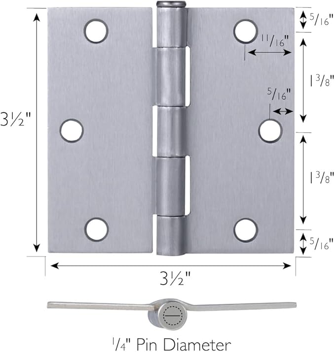 Design House 9-Pack Brushed Chrome Interior Door Hinges – 3.5-inch x 3.5-inch – Square Corner Radius Steel Door Hinge – Fits Standard Doors – Design House 185918