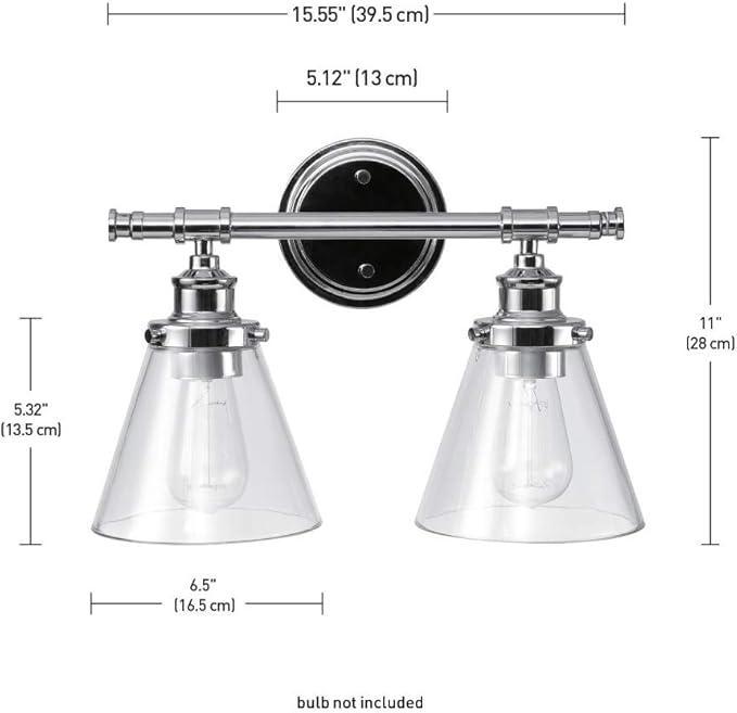GLOBE Electric 51412 Parker 2-Light Vanity Light, Chrome, Clear Glass Shades