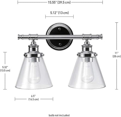 GLOBE Electric 51412 Parker 2-Light Vanity Light, Chrome, Clear Glass Shades