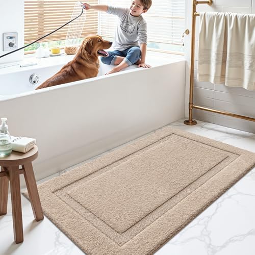 LUMI Large Bathroom Rugs Soft Absorbent, Non Slip Bath Mat 24x43, Beige