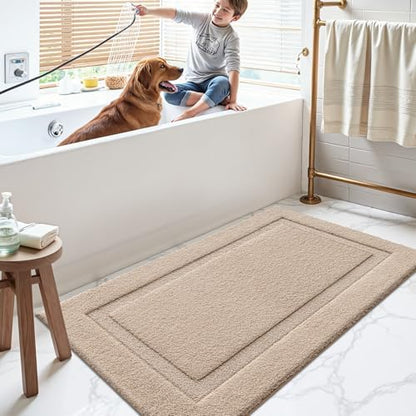 LUMI Large Bathroom Rugs Soft Absorbent, Non Slip Bath Mat 24x43, Beige