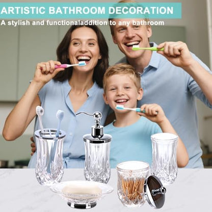 Clear Bathroom Accessories, Round Thick Glass & Metal Pump