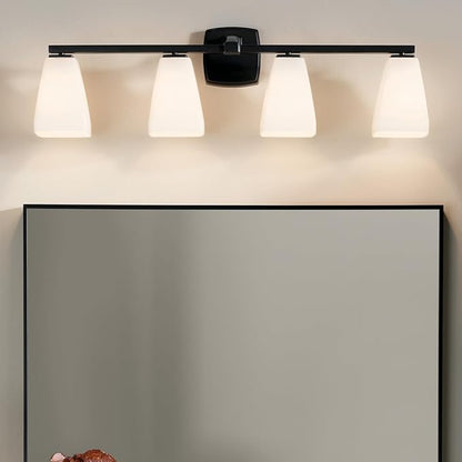 Kichler Marant 33.25" 4-Light Vanity Light with Opal Glass in Black, for Bathroom, Powder Room, Over a Mirror, (33.25" W x 9.5" H), 55217BK