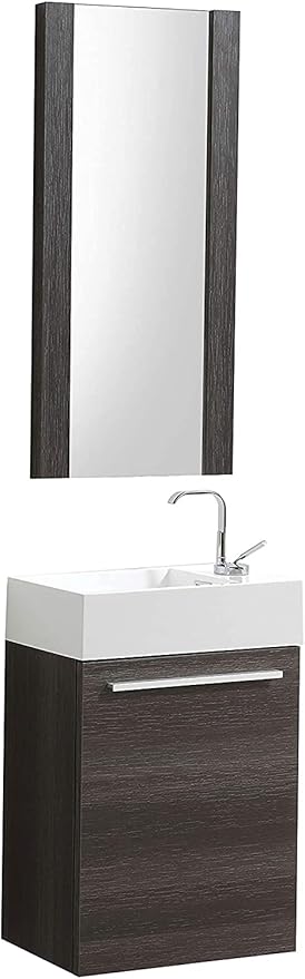 Blossom 18-Inch Floating Bathroom Vanity with Acrylic Sink and Mirror, All-Wood Construction, Space-Saving Wall Mounted Vanity for Compact Bathrooms, Modern Design Bathroom Sink Cabinet, Dark Oak