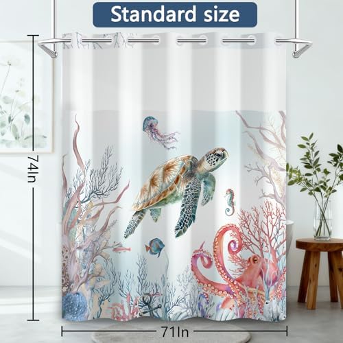 No Hook Shower Curtain with Snap-in Liner 71x74 Inch