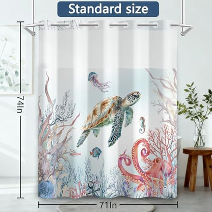 No Hook Shower Curtain with Snap-in Liner 71x74 Inch