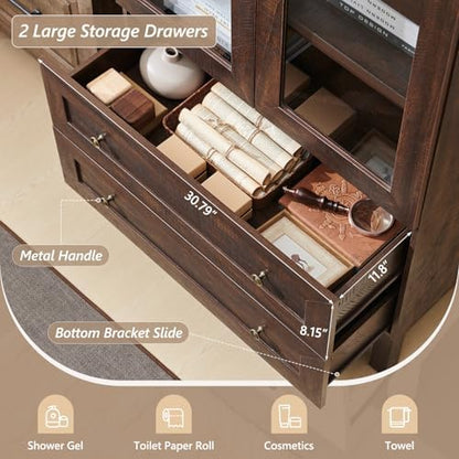 71" Tall Arched Bathroom Storage Cabinet, 4-Tier Wooden Bathroom, Brown