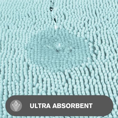 Small Bathroom Rug 12"x12" – Washable and Absorbent Mini Bath Mat, Non Slip, Thick Soft Chenille Bath Rugs for Bathroom, Shower, Locker Rug(Aqua)