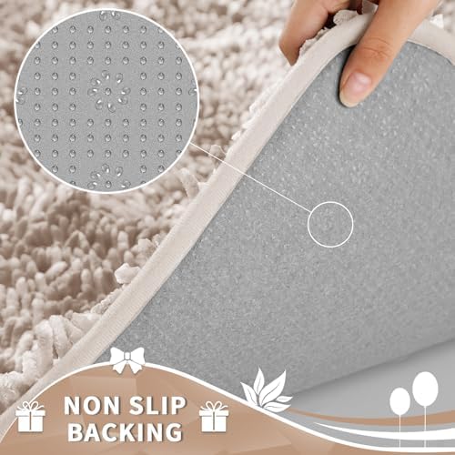 Yimobra Toilet Rugs U Shaped Washable, Extra Thick Soft Absorbent Chenille Contour Bathroom Rugs for Toilet 24x20 Inch, Quick Dry Non Slip Toilet Mat for Bath Floor, Khaki