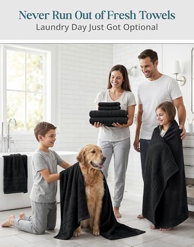Casa Platino Towel Set for Bathroom Soft Absorbent Quick Dry - Black