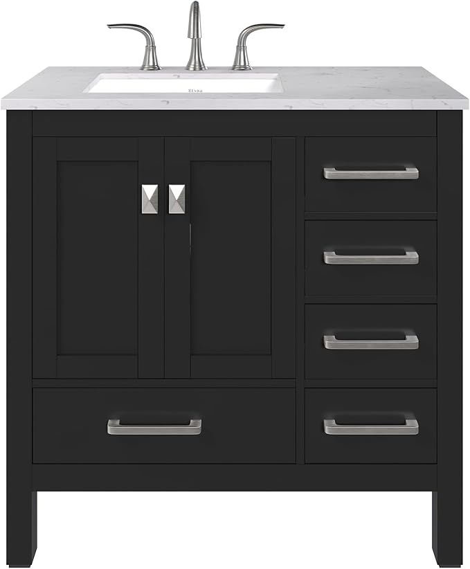 Eviva Aberdeen 36 inch Espresso Transitional Bathroom Vanity with White Carrara Quartz Countertop and Undermount Porcelain Sink