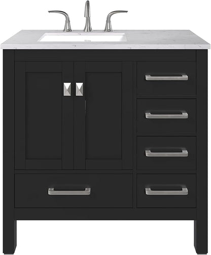 Eviva Aberdeen 36 inch Espresso Transitional Bathroom Vanity with White Carrara Quartz Countertop and Undermount Porcelain Sink