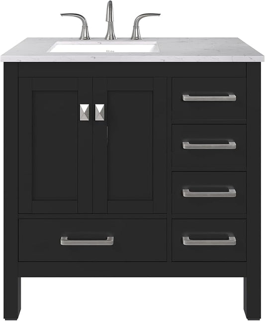 Eviva Aberdeen 36 inch Espresso Transitional Bathroom Vanity with White Carrara Quartz Countertop and Undermount Porcelain Sink