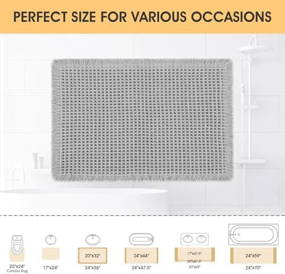 IM HOME Waffle Bath Mat Light Grey 32"x20", Boho Woven Modern Bath Mat Rugs, Absorbent Non Slip Bathroom Rugs, Soft Washable Bath Rugs with Tassels for Bathroom, Bedroom, Kitchen, Shower, Tub