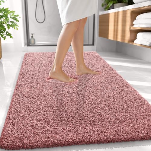 OLANLY Microfiber Large Bathroom Rugs 59x35, Ultra Soft Bath Mat, Deep Rose