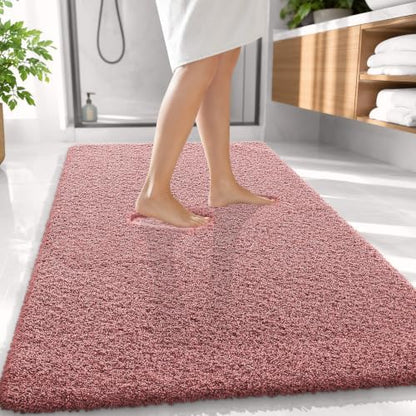 OLANLY Microfiber Large Bathroom Rugs 59x35, Ultra Soft Bath Mat, Deep Rose