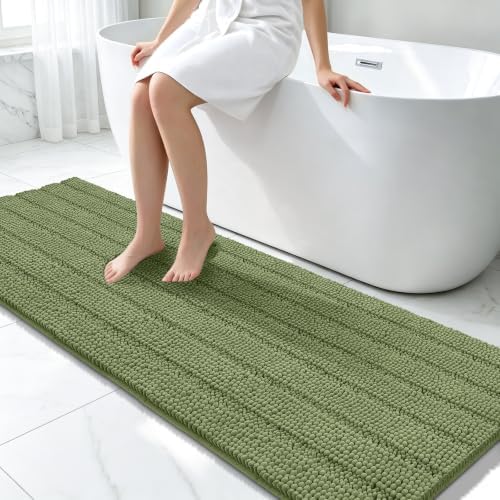 Bcoimo Bath Rug Mat,Sage Chenille High Absorbent Long Bathroom Runner Rugs