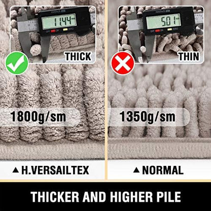 H.VERSAILTEX Bath Mats for Bathroom Non Slip Luxury Chenille Bathroom Rugs Extra Soft Absorbent Shaggy Mat Rugs Washable Fast Dry 2 Piece (Taupe, 20" x 32"/17" x 24")
