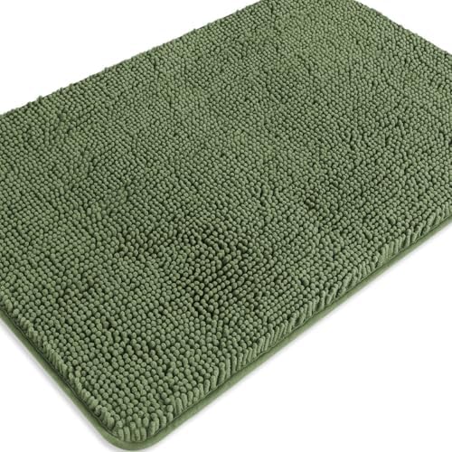 Loden Green Bathroom Rugs – Absorbent and Washable Bath Mat, Non-Slip, Thick Soft Chenille Bath Rugs for Bathroom Floor, Shower, Sink - 24" x 36"