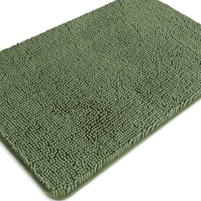 Loden Green Bathroom Rugs – Absorbent and Washable Bath Mat, Non-Slip, Thick Soft Chenille Bath Rugs for Bathroom Floor, Shower, Sink - 24" x 36"