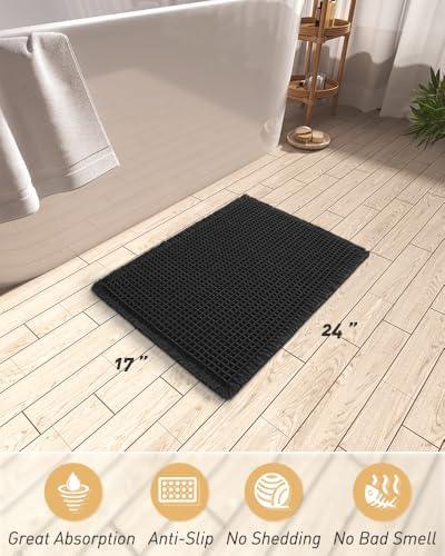 Upgraded Waffle Bath Mat Ultra Absorbent Non Slip Bathroom Mat, 17" x 24"