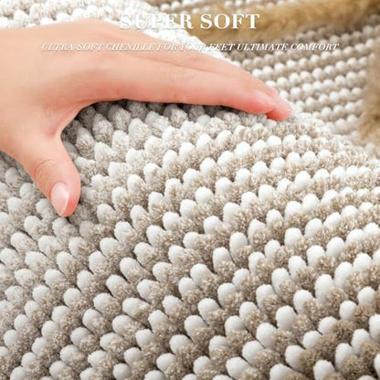 BBSICPRO Bathroom Rugs Sets 2 Piece, Non Slip Boho Bath Mats, Light Taupe
