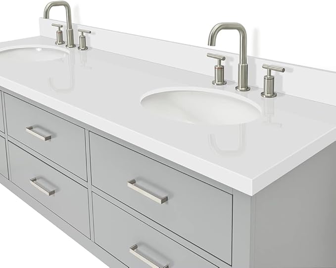 ARIEL Hutton 73 in. Double Oval Sink Floating Wall Vanity with 1.5" Inch White Quartz Countertop in Grey
