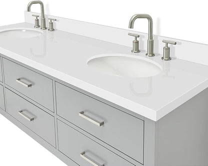 ARIEL Hutton 73 in. Double Oval Sink Floating Wall Vanity with 1.5" Inch White Quartz Countertop in Grey