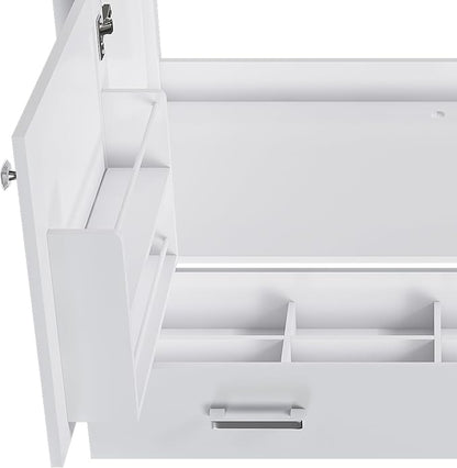 Montary 42" Bathroom Vanity with 43" Artificial Marble Black White Top, Modern Stylish MDF Bathroom Storage Cabinet, Vanity Set with 2 Doors and One Large Divided Drawer, White (Three Holes)