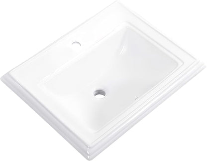 Semi Recessed Bathroom Sink 23"x18" Drop In Vessel Sink with Faucet Hole White Porcelain Ceramic Modern Rectangular Sinks Basin Vanity Sinks with Overflow for Bathrooms