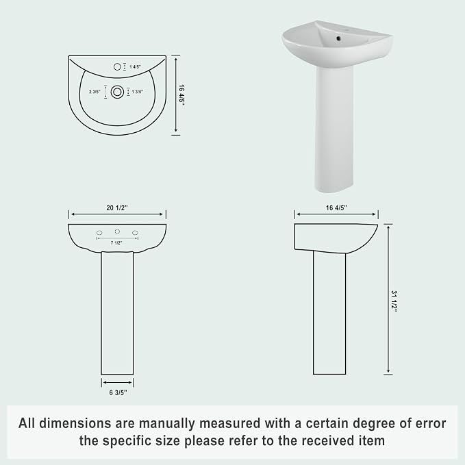 20"x17" Ceramic Pedestal Bathroom Sink with, Single Hole Faucet - Space-Saving Design for Half Baths & Rooms