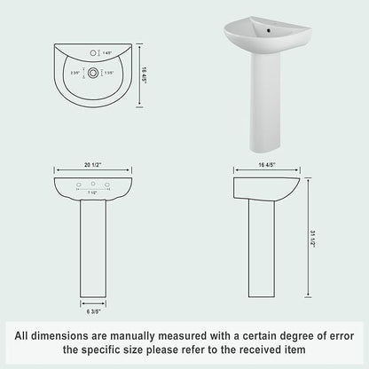 20"x17" Ceramic Pedestal Bathroom Sink with, Single Hole Faucet - Space-Saving Design for Half Baths & Rooms