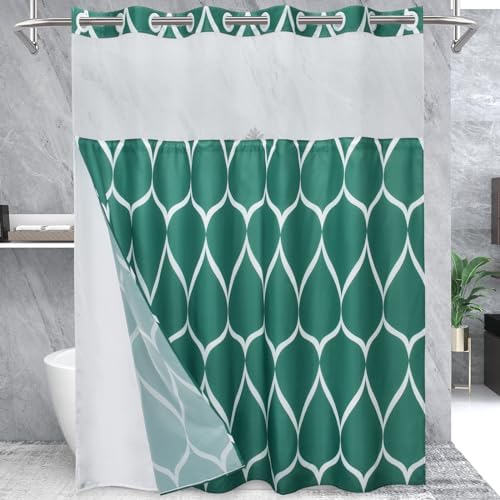 Yiatn Teal Blue No Hook Shower Curtain with Snap-in Liner, 71 x 74 Inch