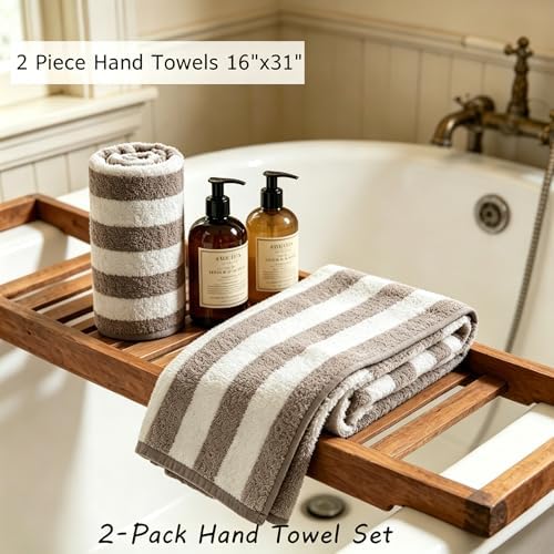 2 Piece Light Gray Cabana Stripe Hand Towels for Bathroom 16"x31" Ultra Soft Breathable Hand Face Towels Highly Absorbent Towel Quick Dry Towel for Spa Gym Hotel Travel Camp