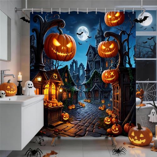 Yddsky 4PCS Halloween Street Shower Curtain Sets for Bathroom,72x72 Inch