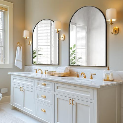 Arched Bathroom Mirror for Wall, 40" x 28" Metal Frame Vanity Mirror, Black