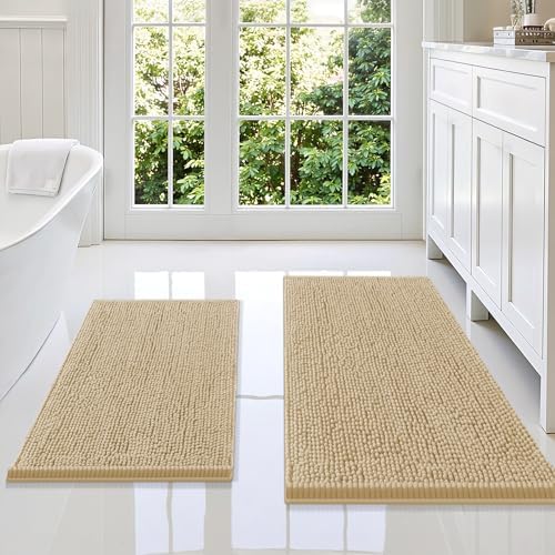 Smiry Chenille Bathroom Rugs Sets 2 Piece (36x24+30x20, Beige)