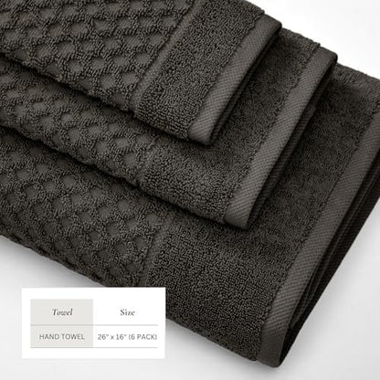 Great Bay Home Hand Towels - 100% Cotton 6 Pack 26x16 Hand Towel Set - Absorbent, Durable, Quick-Dry Towels for Bathroom (Midnight)