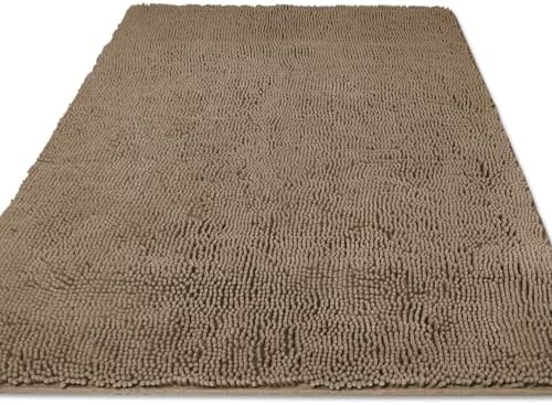 Yeaban Chenille Taupe Bathroom Rug 36"x60",Non-Slip Rubber Backing