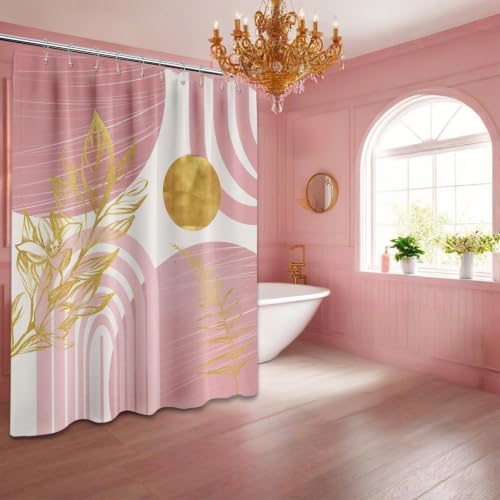 Light Pink and Gold Shower Curtain, 60X72 in, Mid Century Modern Girls