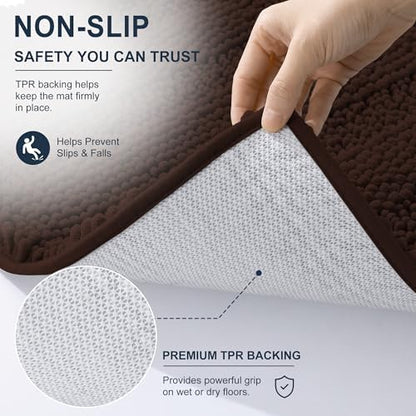 Smiry Thick Chenille Large Bathroom Runner Rugs 59x35, Soft Bath Mat, Brown