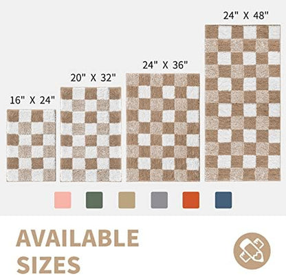 CozeCube Beige Checkered Bath Mat 36"x24" Non Slip Washable Rug