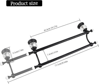 Crystal Black Towel Holder Double Adjustable Towel Bar 13 to 25 Inch, Towel Rack Rail for Bathroom Wall Mounted